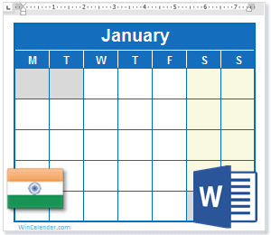 2022 Calendar With India Holidays Ms Word Download