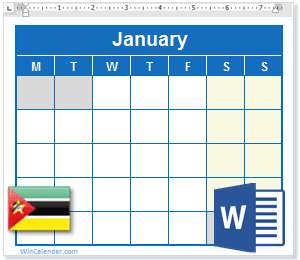 Calendar Word Mozambique