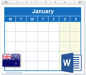 Calendar Word New Zealand