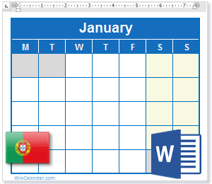 Calendar Word Portugal