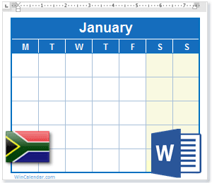 Calendar Word South Africa
