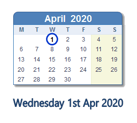 1 April 2020 calendar