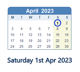 1 April 2023 calendar