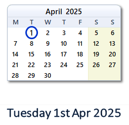1 April 2025 calendar