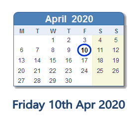 10 April 2020 calendar