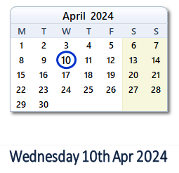 10 April 2024 calendar