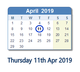 11 April 2019 calendar