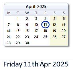 11 April 2025 calendar