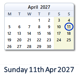 11 April 2027 calendar