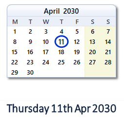 11 April 2030 calendar