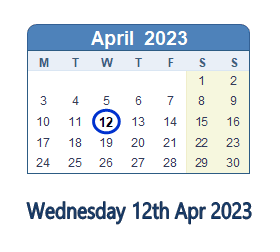 12 April 2023 calendar