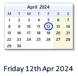12 April 2024 calendar