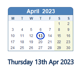 13 April 2023 calendar