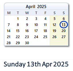 13 April 2025 calendar