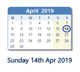 14 April 2019 calendar