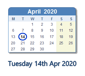 14 April 2020 calendar