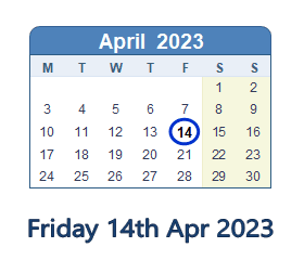 14 April 2023 calendar