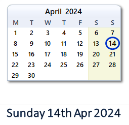 14 April 2024 calendar