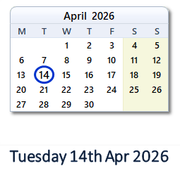 14 April 2026 calendar
