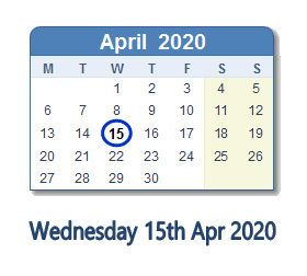 15 April 2020 calendar