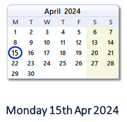 15 April 2024 calendar