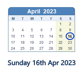 16 April 2023 calendar