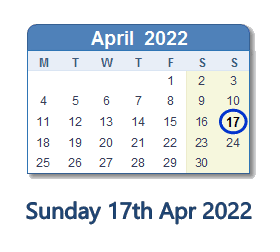 17 April 2022 calendar