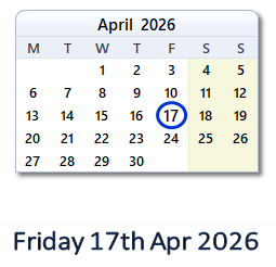 17 April 2026 calendar