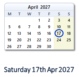 17 April 2027 calendar
