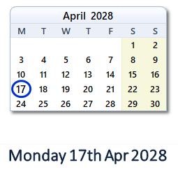 17 April 2028 calendar