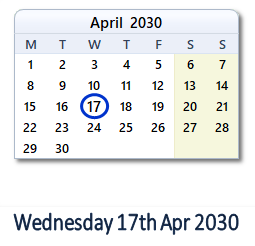 17 April 2030 calendar