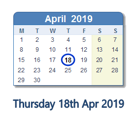 18 April 2019 calendar
