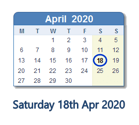 18 April 2020 calendar