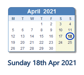 18 April 2021 calendar
