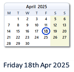 18 April 2025 calendar