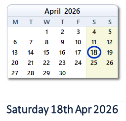 18 April 2026 calendar
