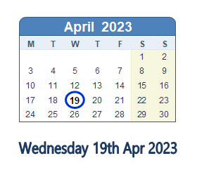 19 April 2023 calendar