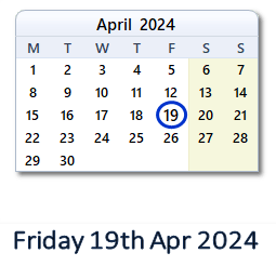 19 April 2024 calendar