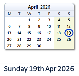 19 April 2026 calendar