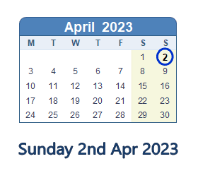 2 April 2023 calendar