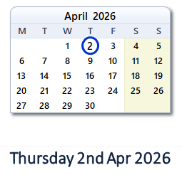 2 April 2026 calendar