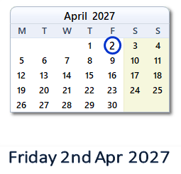 2 April 2027 calendar