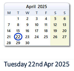 22 April 2025 calendar