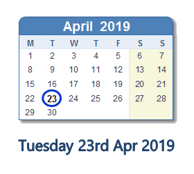 23 April 2019 calendar