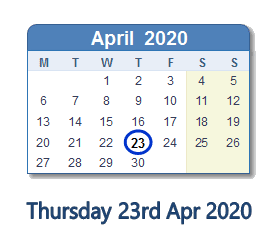 23 April 2020 calendar