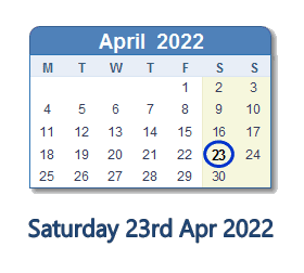 23 April 2022 calendar
