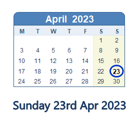 23 April 2023 calendar