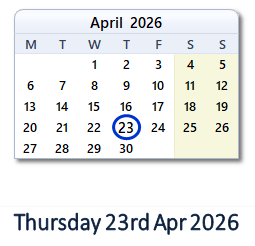 23 April 2026 calendar