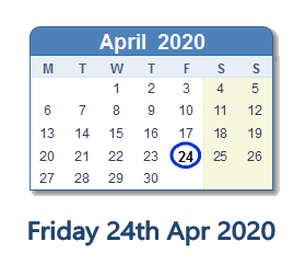 24 April 2020 calendar