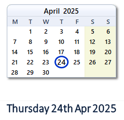 24 April 2025 calendar